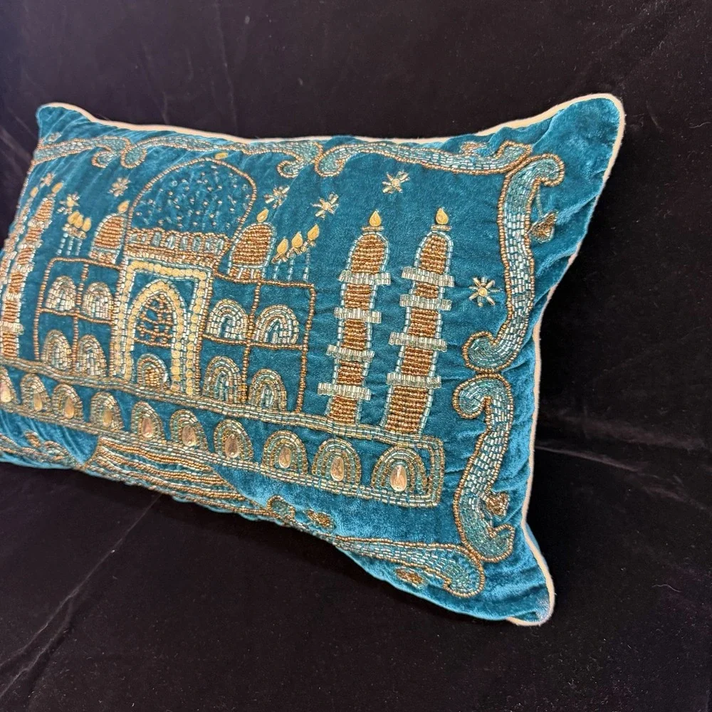 Vintage Bead Embroidered Taj Mahal Pillow Cover (Includes Pillow Insert)